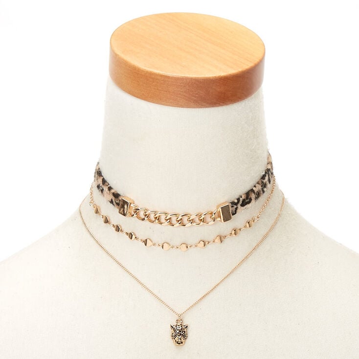 Gold Leopard Choker Necklaces - 3 Pack,