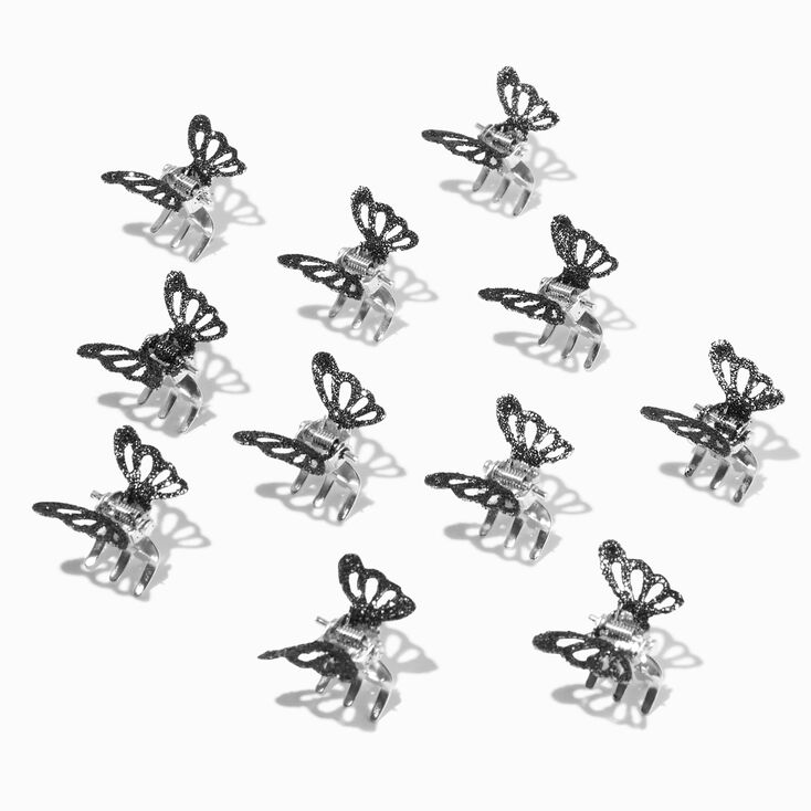 Glittery Black Butterfly Mini Hair Claws - 12 Pack,