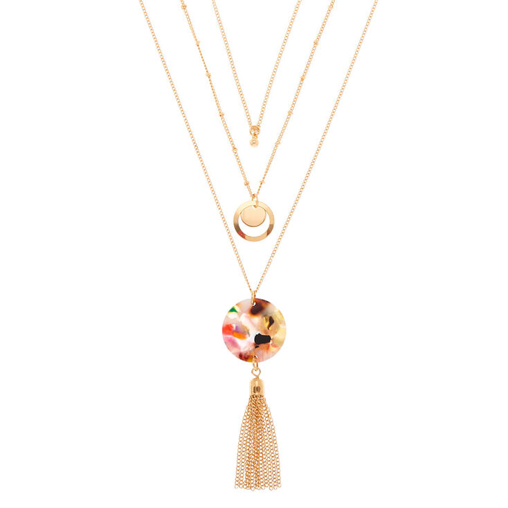 Gold Resin Painted Tassel Multi Strand Necklace,