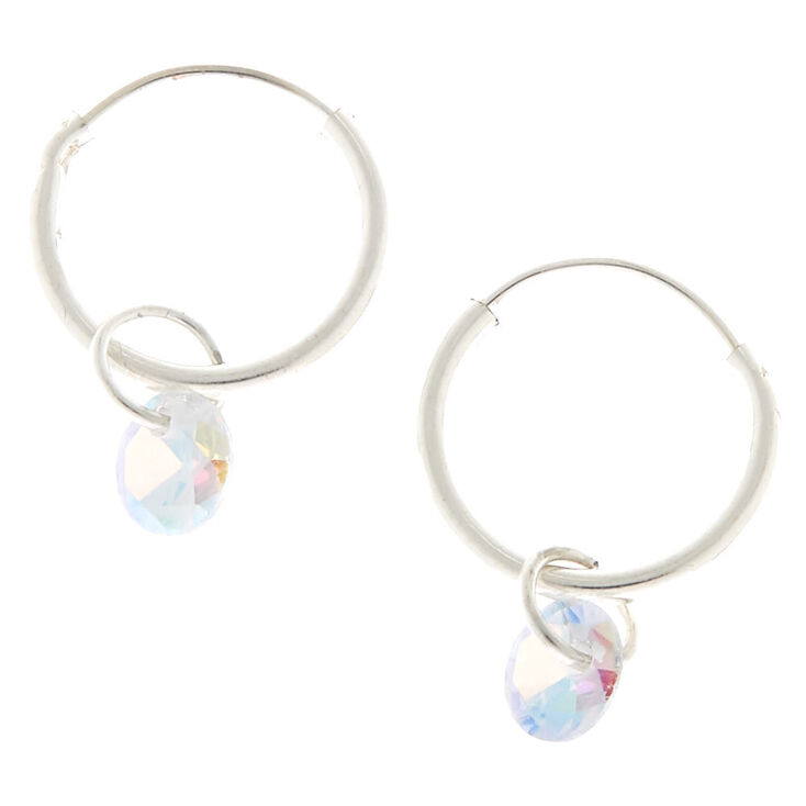 Silver Cubic Zirconia 10MM Gem Hoop Earrings,