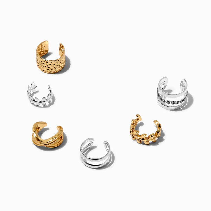 Mixed Metal Leaf Wire Ear Cuff Earring Stackables - 6 Pack,