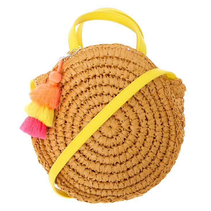 Rattan Round Straw Crossbody Bag - Tan,
