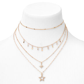 Gold Stars Multi Strand Choker Necklace,