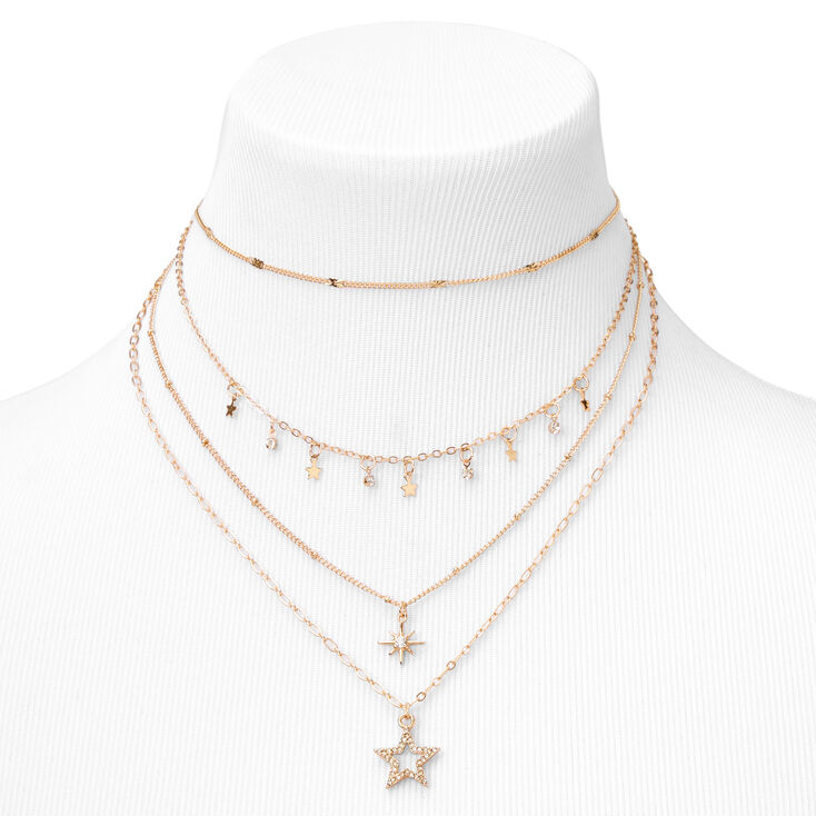 Gold Stars Multi Strand Choker Necklace,