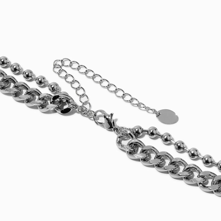 Rhodium Silver-tone Curb &amp; Ball Chain Multi-Strand Necklace,