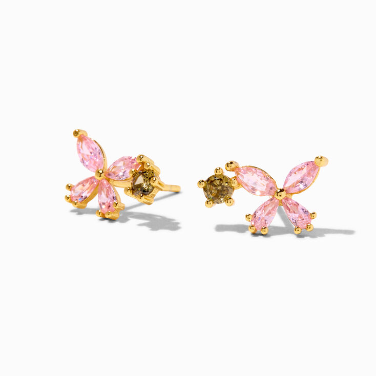 Sterling Silver Cubic Zirconia Pink Butterfly Earrings,