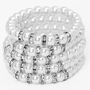 Pearl and Silver Beaded Stretch Bracelets - 5 Pack,
