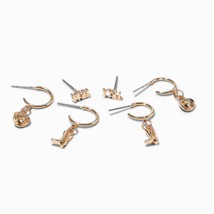 Gold Cowgirl Y&#39;all Earring Stackables Set - 3 Pack,