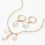 Gold Pearl &amp; Initial Necklace &amp; Earrings Set - J,