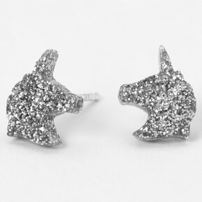 Sterling Silver Glitter Unicorn Stud Earrings,