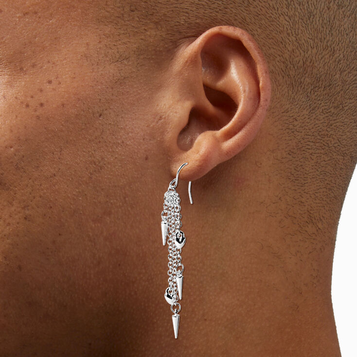 Silver-tone Spike &amp; Heart Fringe 2&quot; Drop Earrings,
