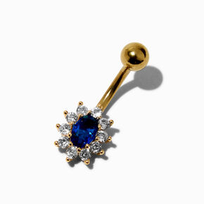 Gold-tone Stainless Steel Sapphire Flower 14G Belly Bar ,