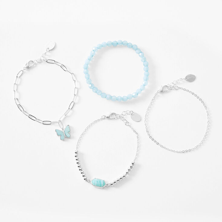 Silver &amp; Blue Butterfly Charm Bracelet Set - 4 Pack,