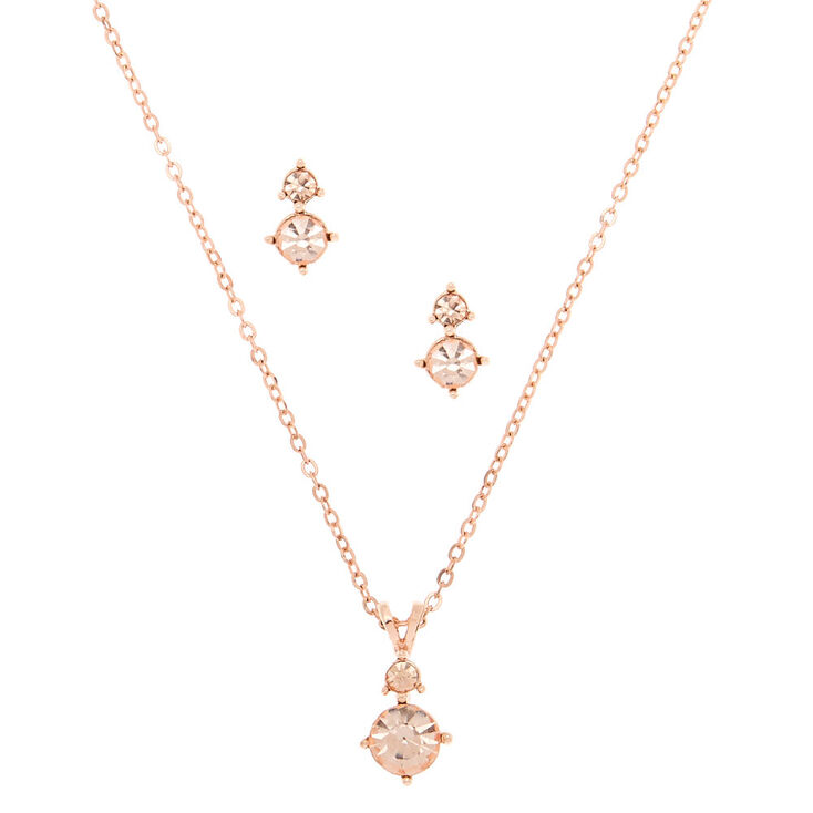 Rose Gold Rhinestone Classic Jewelry Set - 2 Pack,