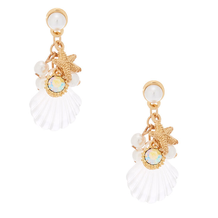Gold 1.5" Shell Drop Earrings,