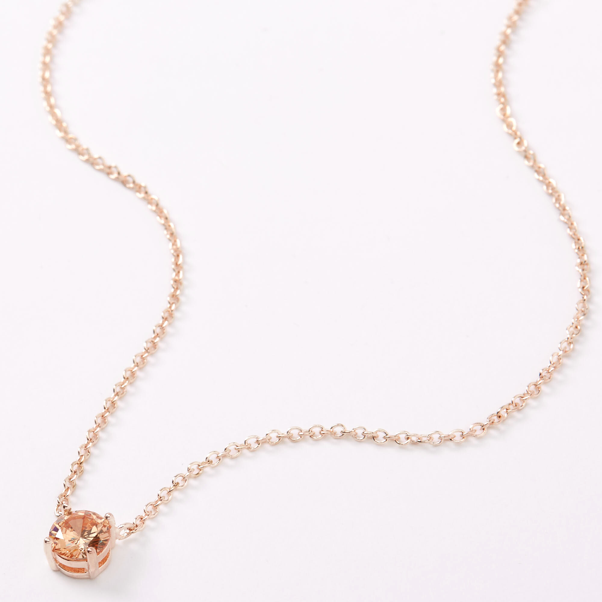 Rose Gold Cubic Zirconia 6MM Single Rhinestone Pendant Necklace