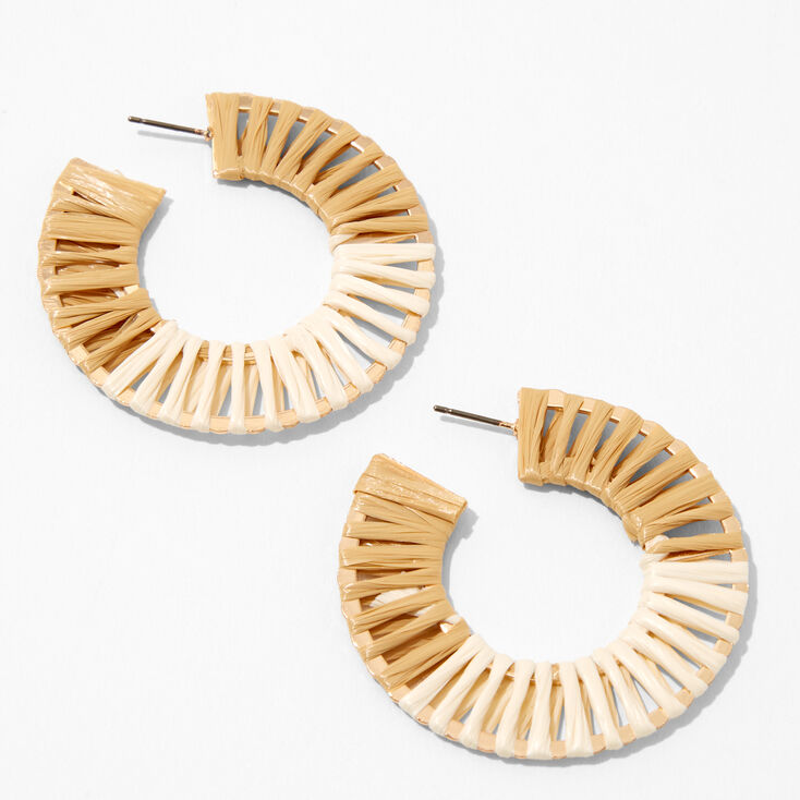 Neutral 40MM Woven Wooden Hoop Earrings,