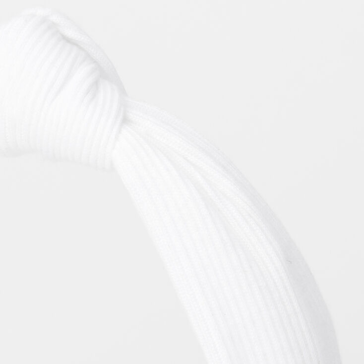Knotted Ribbed Knit Headband - White,
