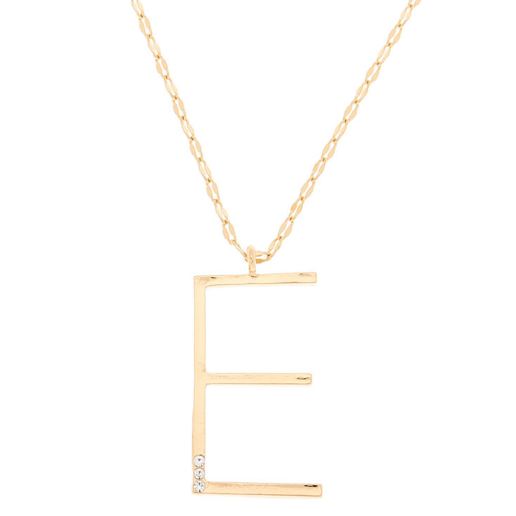 Gold Large Initial Pendant Necklace - E,