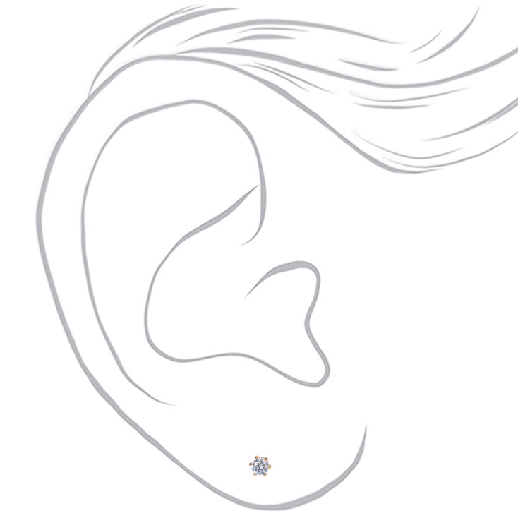 18kt Gold Plated Cubic Zirconia Round Cupcake Stud Earrings - 3MM,