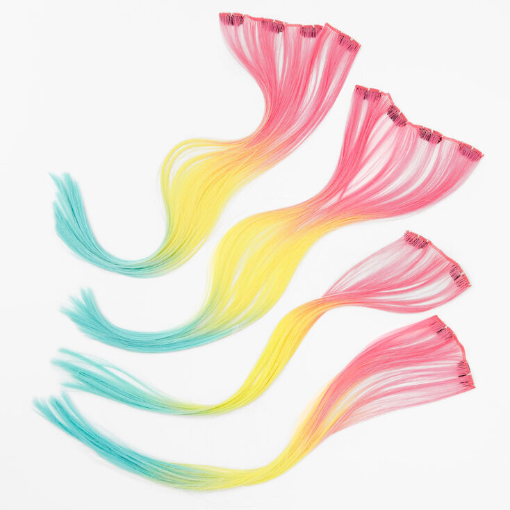 Rainbow Ombre Faux Hair Clip In Extensions - 4 Pack,
