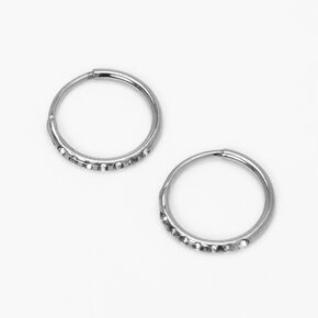 Silver Titanium 10MM Sleek Crystal Hoop Earrings,