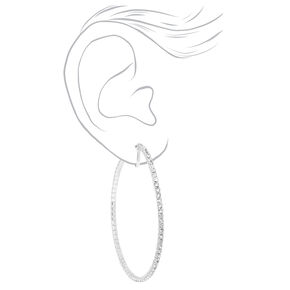 Silver Crystal 60MM Clip-On Hoop Earrings,