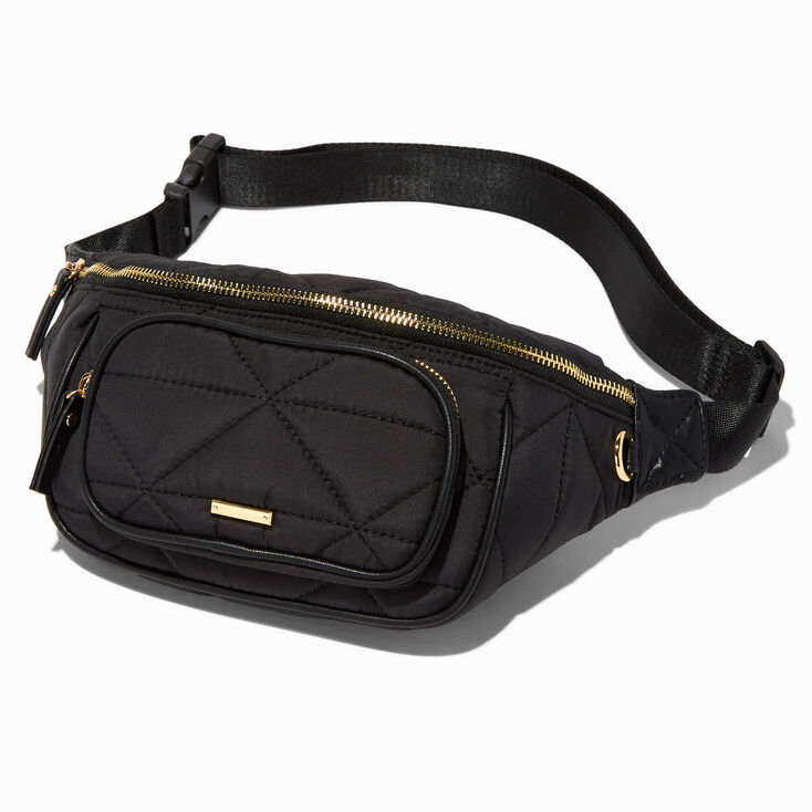  Black Quilted Nylon Belt Bag,