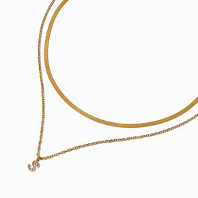 Gold-tone Stainless Steel Cubic Zirconia Initial Pendant Multi-Stand Necklace - S,