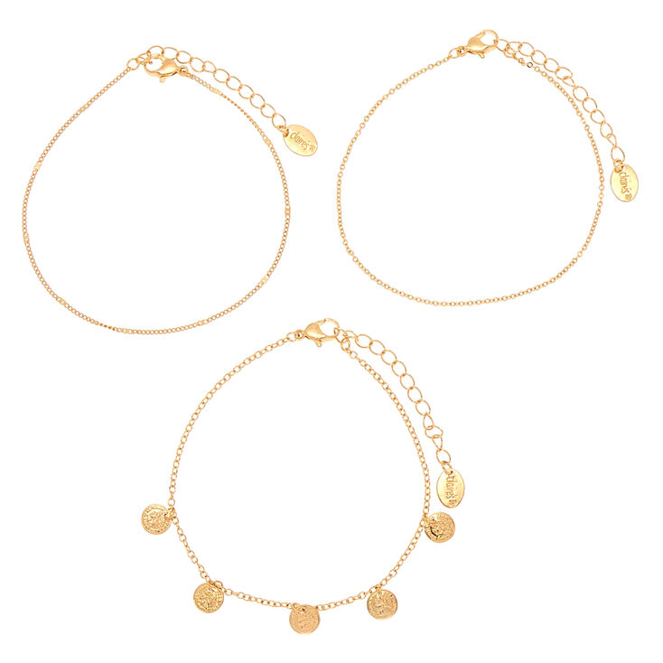 Gold Coin Charm Anklet - 3 Pack,