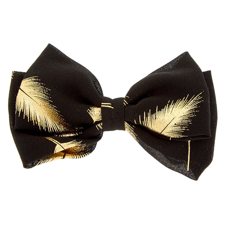Gold Metallic Leaf Hair Bow Clip - Black,