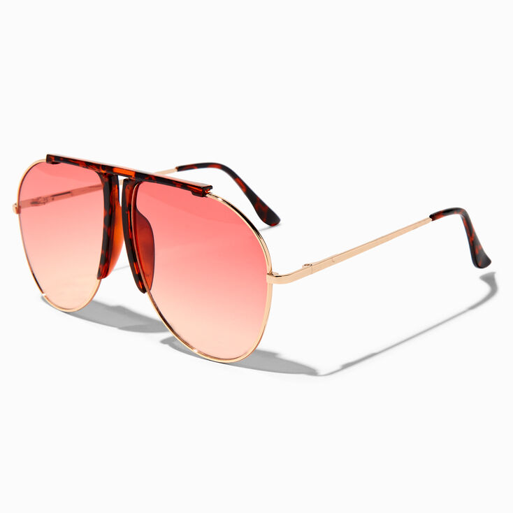 Faded Pink Tortoiseshell Browline Aviator Sunglasses,