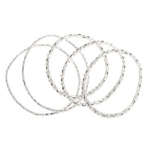 Silver Rhinestone &amp; Pearl Stretch Bracelets - 5 Pack,