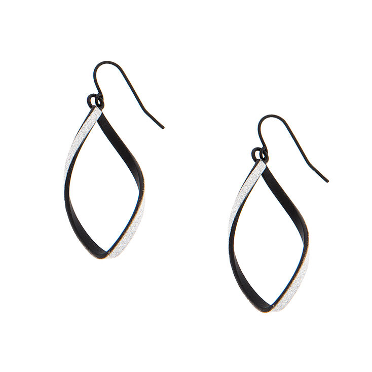 Black & Glitter Wavy Drop Earrings,