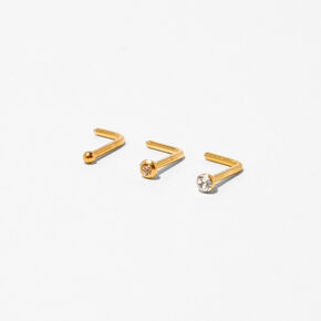 Gold 20G Mixed Crystal Nose Studs - 3 Pack,