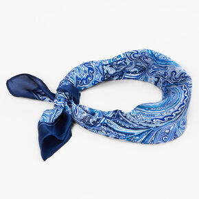 Paisley Silky Bandana Headwrap - Blue,