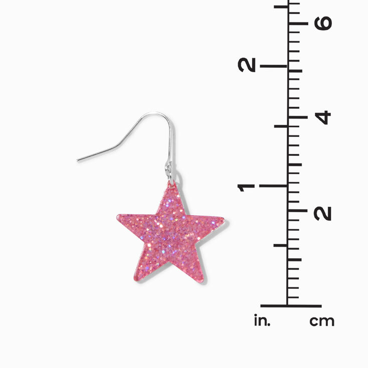 Pink Glitter Star 1&quot; Drop Earrings,