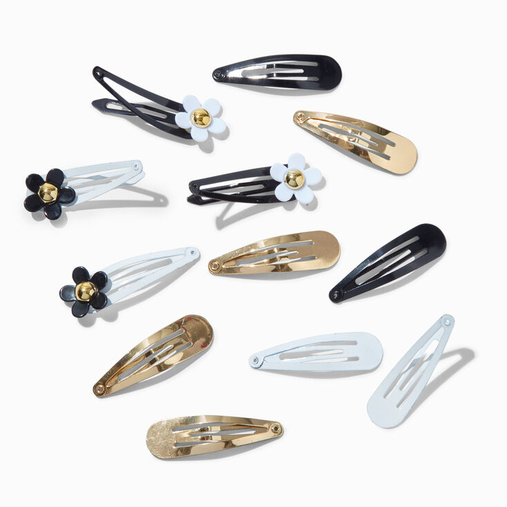 Metallic Neutral Floral Snap Hair Clips - 12 Pack,