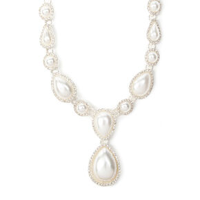 Rhinestone Framed Pearl Teardrops Statement Necklace,
