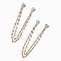 Gold-tone Cubic Zirconia Connector Chain Stud Earrings,