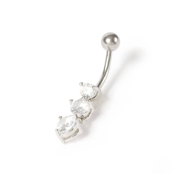 14G Cubic Zirconia Three Stone Belly Ring,