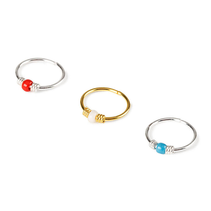 22G Sterling Silver Seed Bead Cartilage Hoop Earrings Set of 3,