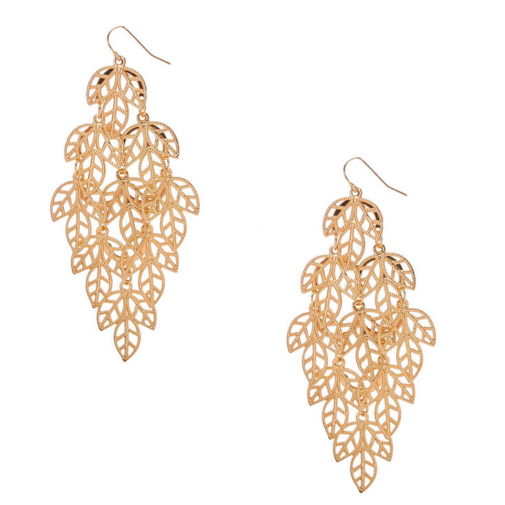 Gold Filigree Leaf Drop Earrings,