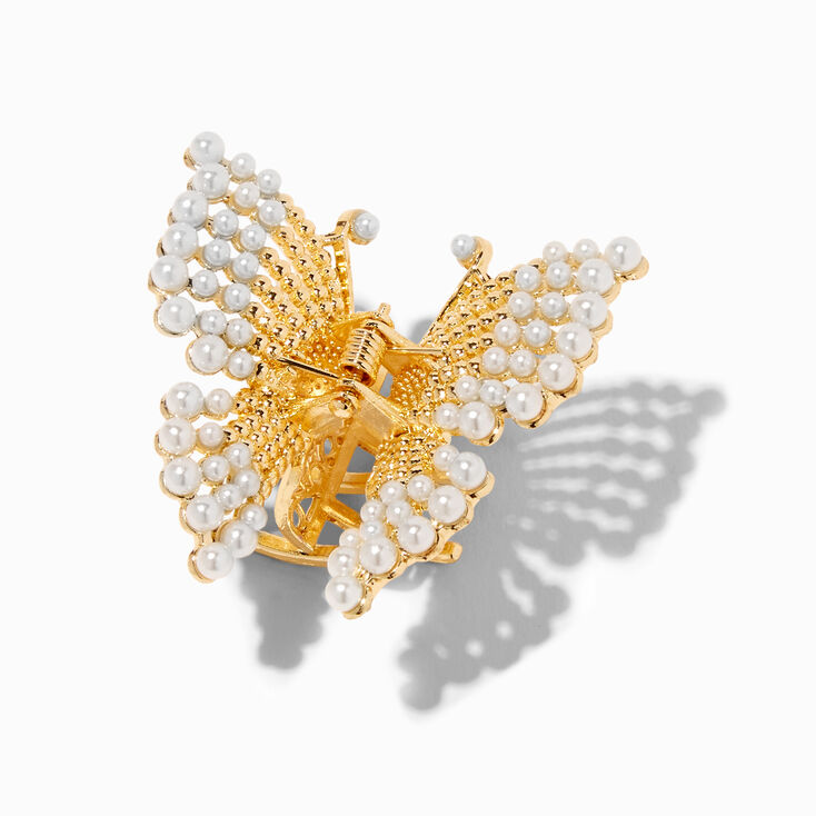 Gold Butterfly Pearl Metal Hair Claw,