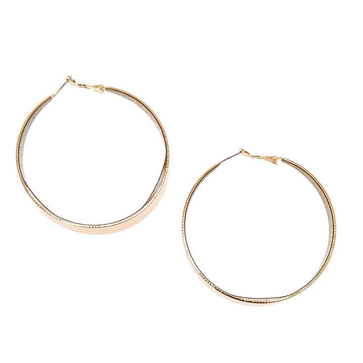 Gold Tone & Silver Glitter Wide Bottom Hoop Earrings,