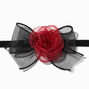 Chiffon Red Rose &amp; Black Bow Choker Necklace,