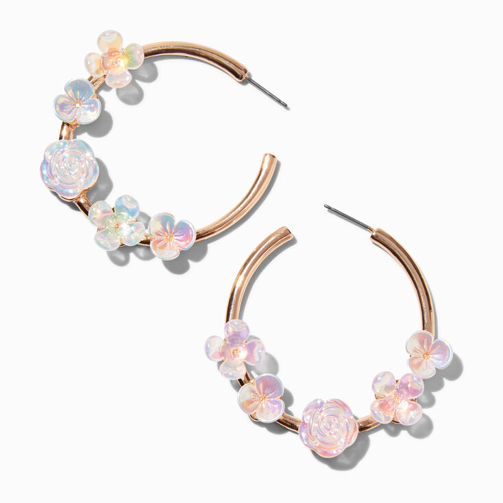 Pearlized Flower 50MM Gold-tone Hoop Earrings,