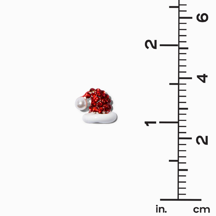 Santa Hat Crystal &amp; Pearl Stud Earrings,