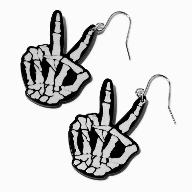 Skeleton Peace Sign Glow in the Dark 1.5&quot; Drop Earrings,