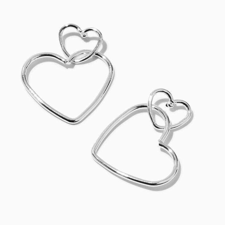 Silver-tone Double Heart 1&quot; Drop Earrings ,
